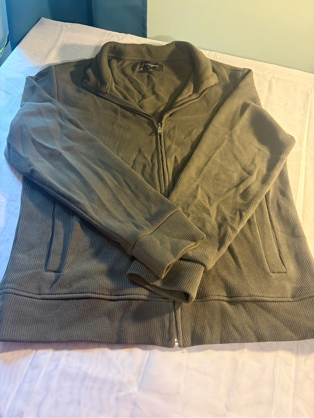 Banana Republic Olive Zip-Up Ribbed Sweater Jacket